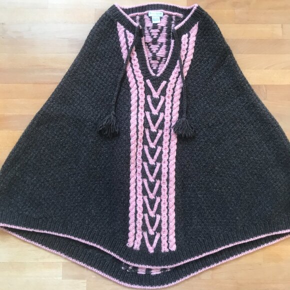 Kate Spade 100% Wool Poncho Cable Knit Brown & Pink with Tassels - Picture 2 of 11
